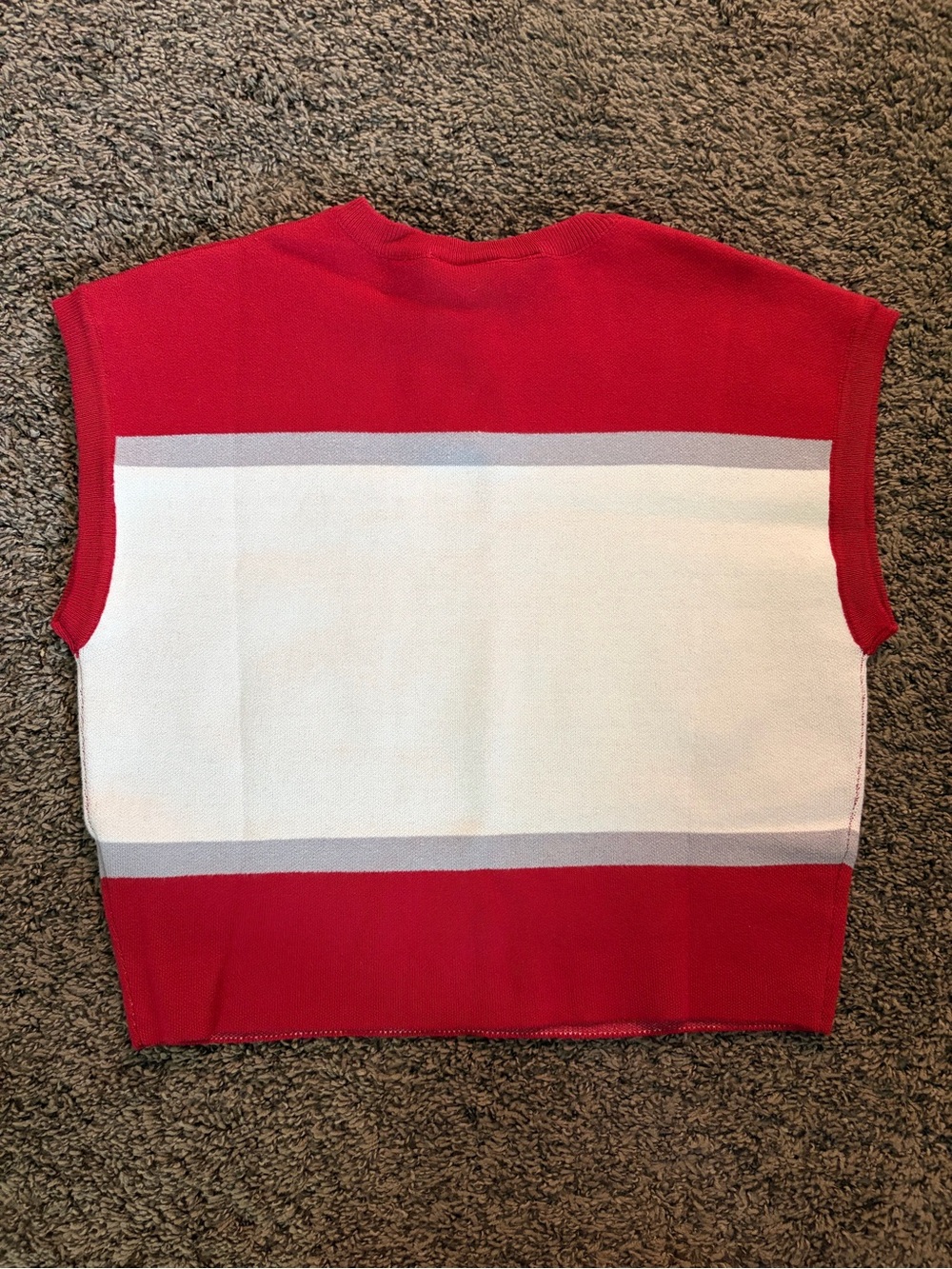 QUEEN OF SPARKLES Red & White 'BAMA' Sequin Knit Sleeveless Top - Picture 3 of 4